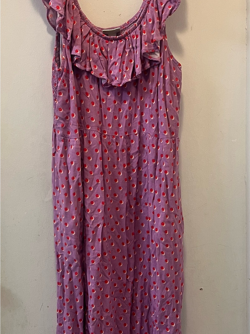 Ava & Viv Lavender Maxi Dress with Red Dot Print and Ruffle Scoop